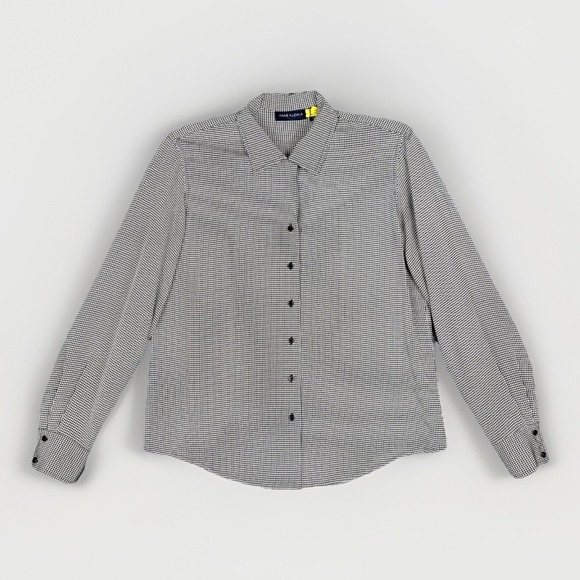 Vtg 90s Anne Klein Il Blouse Womens M Silk Houndstooth Loop Collar Old Money